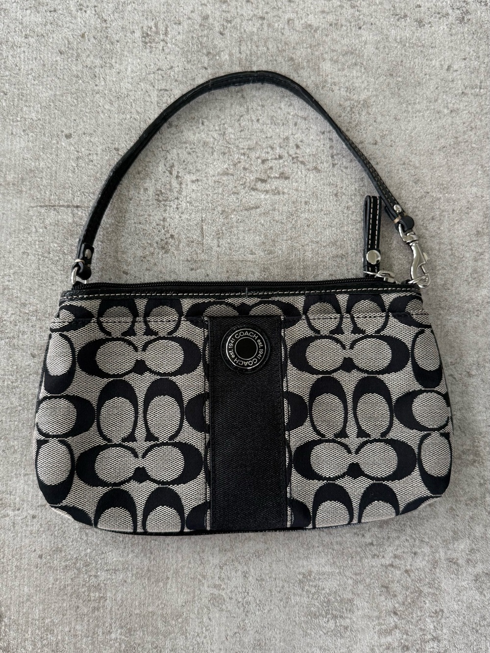 Coach Black and Cream Signature Jacquard Wristlet